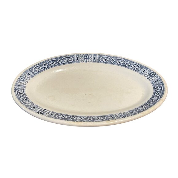 Antique Grindley Hotel Ware Oval Platter With Blue Pattern - Made In England - Picture 1 of 9